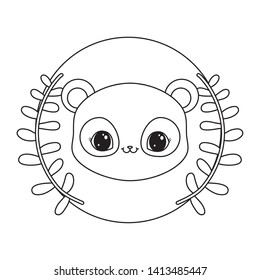 head of panda bear in frame circular with crown of leafs