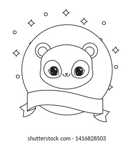 head of panda bear in frame circular with ribbon
