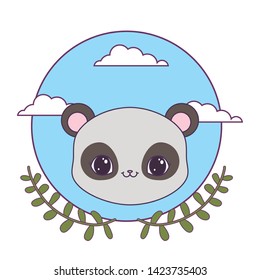 head of panda bear in frame circular with crown of leaves