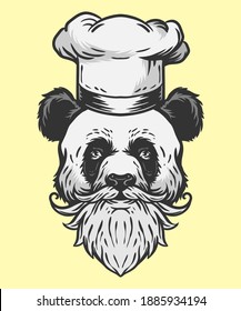 head of panda chef illustration art