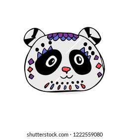 head of panda with geometric pattern.design for holiday greeting card and invitation wedding, birthday. Valentine s day and Happy love day. printing on fabric, t-shirt. kids style. hand drawing
