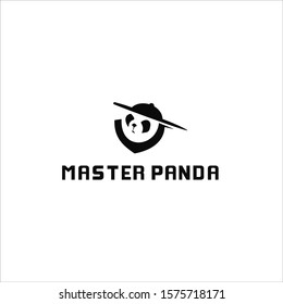 Head Panda logo silhouette design vector template hat warrior