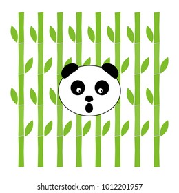 The head of a panda on a bamboo background. Flat design, vector.