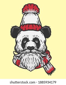 head of panda winter illustration art
