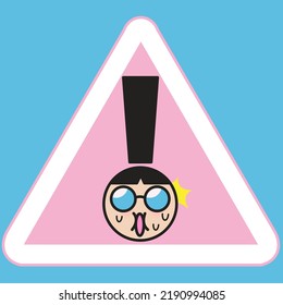 Head Of A Panic Girl In Glasses Icon Flat Sign Symbol With Exclamation Mark Concept Card Character illustration