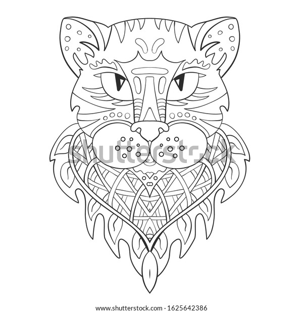 head panther cat zentangle coloring page stock vector