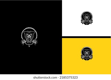 head panther and chain vector black and white