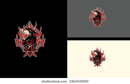 head panther and flames vector design