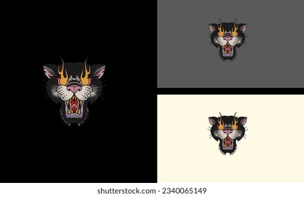 head panther and flames vector mascot design