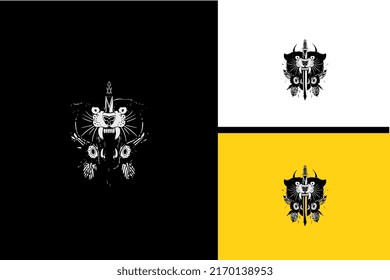 head panther and flower vector black and white