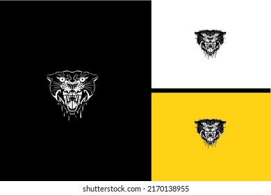 head panther and flower vector black and white