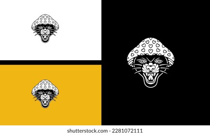 head panther and mushroom vector line art design
