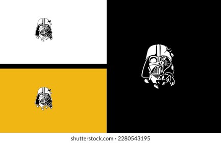 head panther and head robot vector line art design