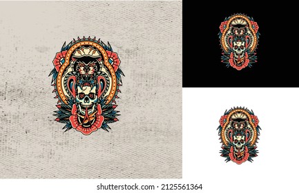 head panther and head skull vector illustration design 