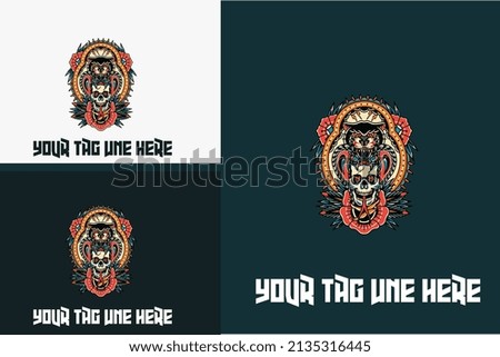 head panther and head skull vector illustration design
