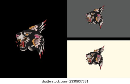 head panther and wings vector mascot design