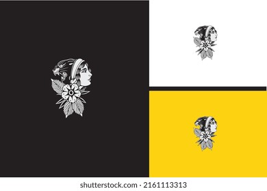 head panther and head women vector black and white