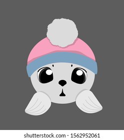 Head and paws of a little seal, fur seal, vector illustration. Concept: love and care for animals, nature, children's design, decoration, pet shop, products for children, nature lovers.
