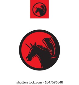 head of pegasus in circle, strong logo vector illustration for company,
