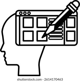 A head with a pencil on it