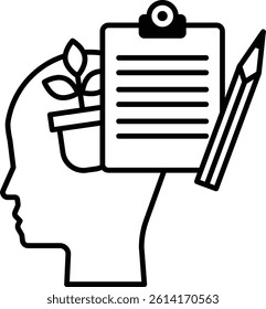 A head with a pencil and a piece of paper