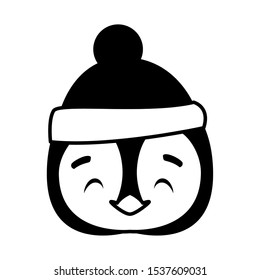 head of penguin with hat in white background vector illustration design