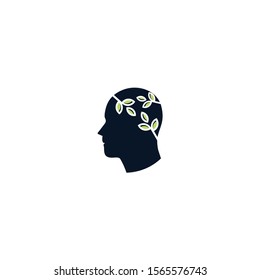 Head People with Leaf Logo Vector Template. Brain, Creative mind With Nature, learning and design icons. Man head, people symbols
