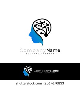 Head people logo with brain design technology, smart icons