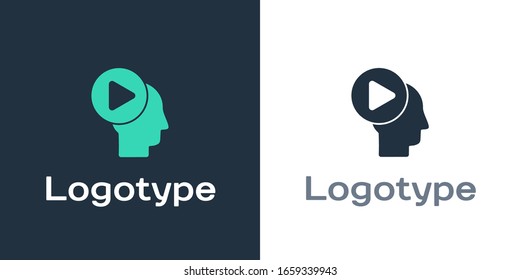 Head people with play button icon isolated on white background. Logo design template element. Vector Illustration
