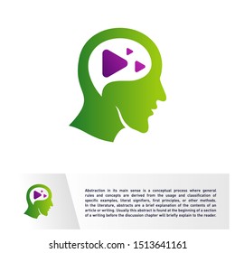Head People with Play Logo Vector Template. Brain, Creative mind With Media Icon, learning and design icons. Man head, people symbols. Colorful Icon
