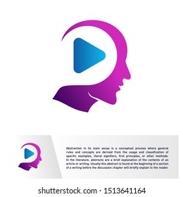 Head People with Play Logo Vector Template. Brain, Creative mind With Media Icon, learning and design icons. Man head, people symbols. Colorful Icon