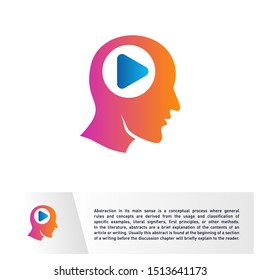 Head People with Play Logo Vector Template. Brain, Creative mind With Media Icon, learning and design icons. Man head, people symbols. Colorful Icon