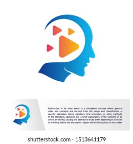 Head People with Play Logo Vector Template. Brain, Creative mind With Media Icon, learning and design icons. Man head, people symbols. Colorful Icon
