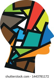 Head, people symbols, talking, colored and creative idea, brainstorm, face to face logo