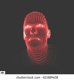 Head of the Person from a 3d Grid. Face Scanning. Vector illustration.