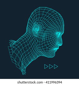 Head of the Person from a 3d Grid. Geometric Face Design. Polygonal Covering Skin. Vector Illustration. Can be used for Avatar, Science, Technology