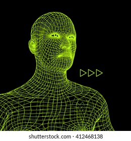 Head of the Person from a 3d Grid. Geometric Face Design. Polygonal Covering Skin. Vector Illustration.