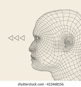 Head of the Person from a 3d Grid. Geometric Face Design. Polygonal Covering Skin. Vector Illustration.