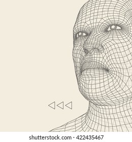 Head of the Person from a 3d Grid. Geometric Face Design. Polygonal Covering Skin. Vector Illustration.