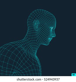 Head of the Person from a 3d Grid. Geometric Face Design. Polygonal Covering Skin. Vector Illustration.