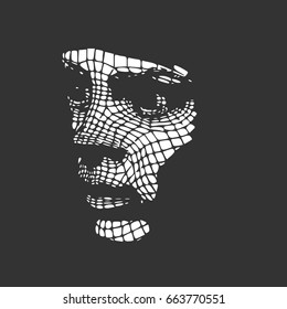 Head of the person from a 3d Grid. Human head wire model. 3D geometric face design. Polygonal covering skin.