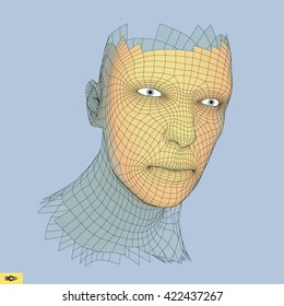 Head of the Person. Geometry Polygonal Man Portrait. 3D Geometric Face Design. Vector Illustration.