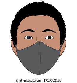 A head of a person wearing a face mask with dark skin - Vector Illustration