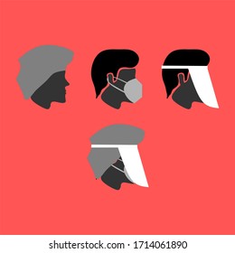 Head personal protective equipment for medical personnel. Surgical Cap, medical masks and medical goggles.
