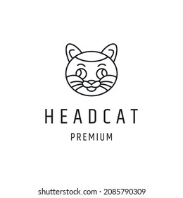 Head Pet Cat Logo design with Line Art On White Backround