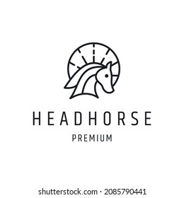 Head Pet Horse Logo design with Line Art On White Backround