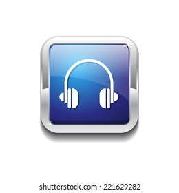 Head Phone Blue Vector Icon Button