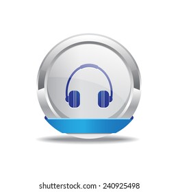 Head Phone Blue Vector Icon Button