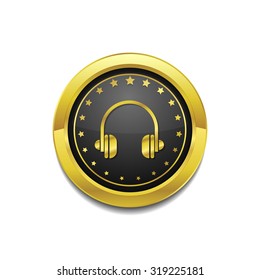 Head Phone Golden Vector Icon Button