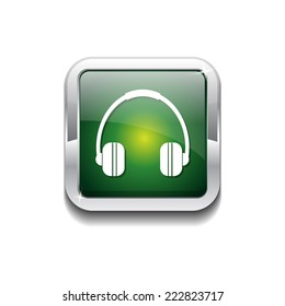 Head Phone Green Vector Icon Button